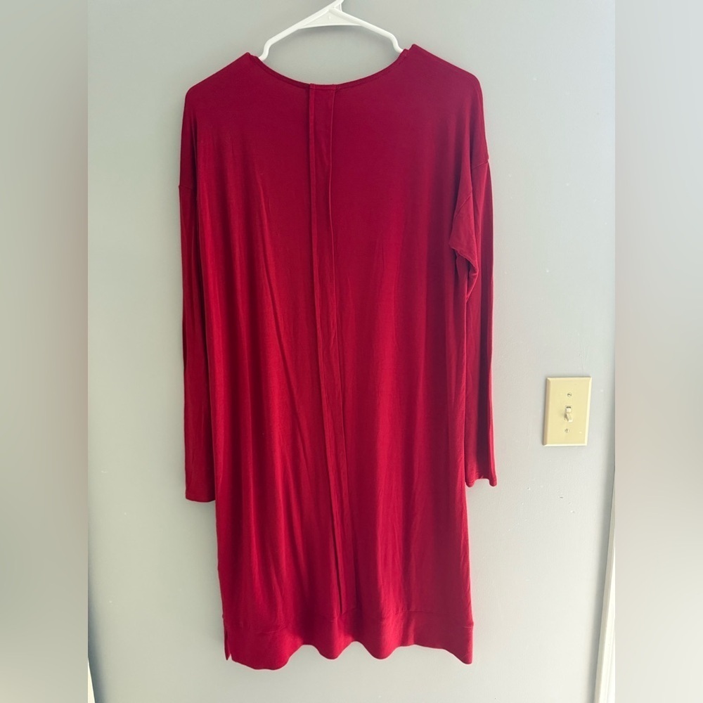 Eileen Fisher Womens Red Viscose Jersey Long Sleeve Shift Dress SX SM Stretch - Picture 6 of 8